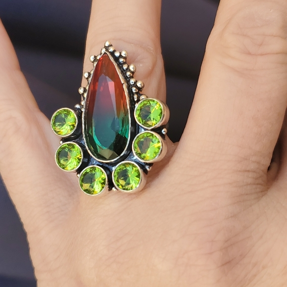 New Bi-Color Tourmaline & Peridot 925 Silver Statement Ring. - Picture 6 of 16